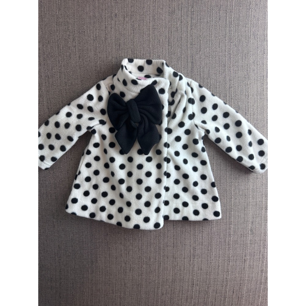 Camilla Baby Girls White Black Polka Dot Fleece Bow Swing Jacket Coat 12M